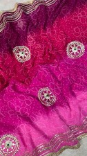 Women Pink Chiffon Bandhej Saree with Handmade Kaccha Gotta Work With Blouse