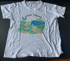 Vintage 1970 s Souvenir Kids Lake Tahoe Art Tee Single Stitch Shirt EFCCO Sz 14