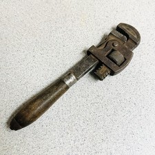 Vintage Merit STILLSON Tool Works #8 Pipe Wrench Wooden Handle Made in USA