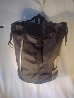 VERSACE PARFUMS Gold Medusa Head Black Nylon Drawstring Flap Backpack NWOT