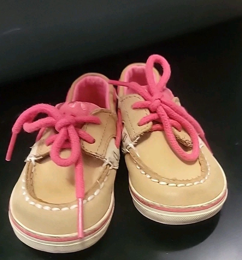 ZAPATOS DE CUNA SPERRY INFANTIL NIÑAS TOP SIDERS TALLA 4 BARCO ANIMAL PRINT ROSA Y BEIGE  Foto 4 de 4