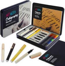 Calligraphy Pen Set for Beginners with Guide Book, Practice Book & 5 Nib Sizes