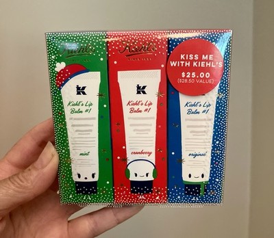 Kiehl's  3-Pc. Kiss Me With Kiehl's Lip Balm Set Original Mint Cranberry NEW