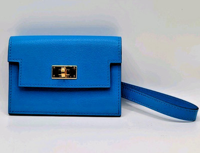 Hermès Kelly Pocket Slim Wallet w/ Strap-Blue Frida/Gold Hardware BNIB 100%Auth