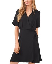 Vince Camuto L4422 Black Collared V-Neck Short Sleeve Wrap Dress Size M