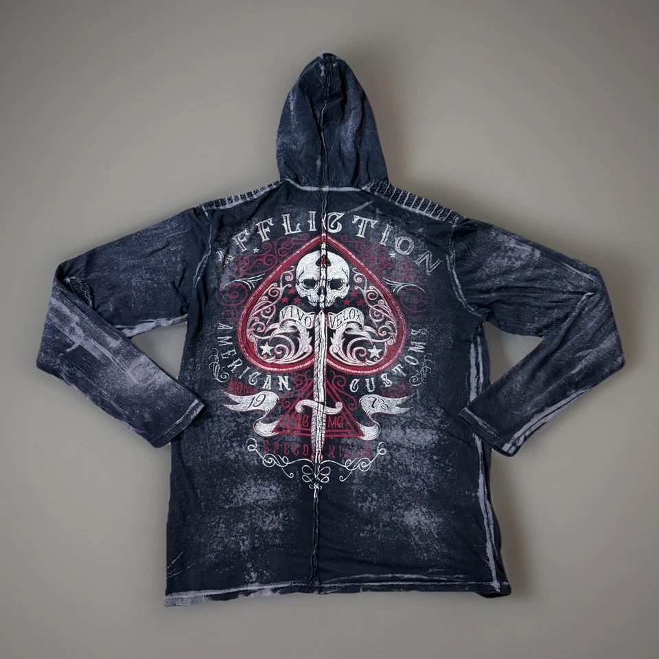 Affliction Live Fast / American Customs 1973 Men’s XL Lightweight Hoodie - Image 2 of 4