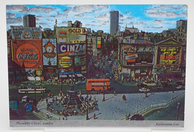 Piccadilly Circus London 1960's Bond Goldfinger Kardorama Foil Vintage Postcard