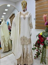 Attractive Look Chinon Silk Top Palazzo With White Dupatta For Women Festival