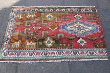 Vintage Fragment Hand Made Traditional Oriental Wool Red Rug 80x136cm
