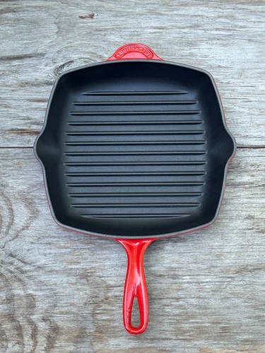 Le Creuset Cast Iron 26 Red Cerise Square Skillet Grill Pan France