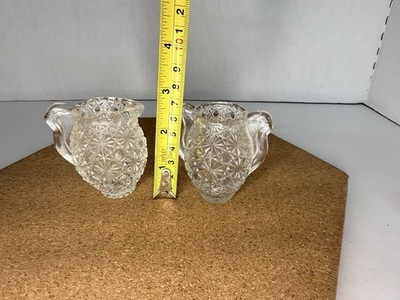Miniature Vtg Cut Glassware 9 Pieces ., Salt Cellars, Creamer And Sugar,