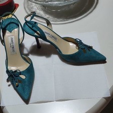 Jimmy Choo Teal Suede Pointed Toe Bow Slingback Stiletto Heels Women s EU 38.5