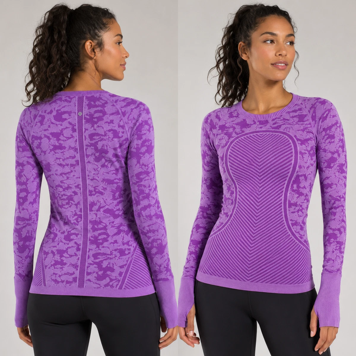 キョキョ ルルレモンSwiftly Tech 長袖6 ネイビー&パープル Lululemon Swiftly Tech Purple Activewear Tops for Women for sale