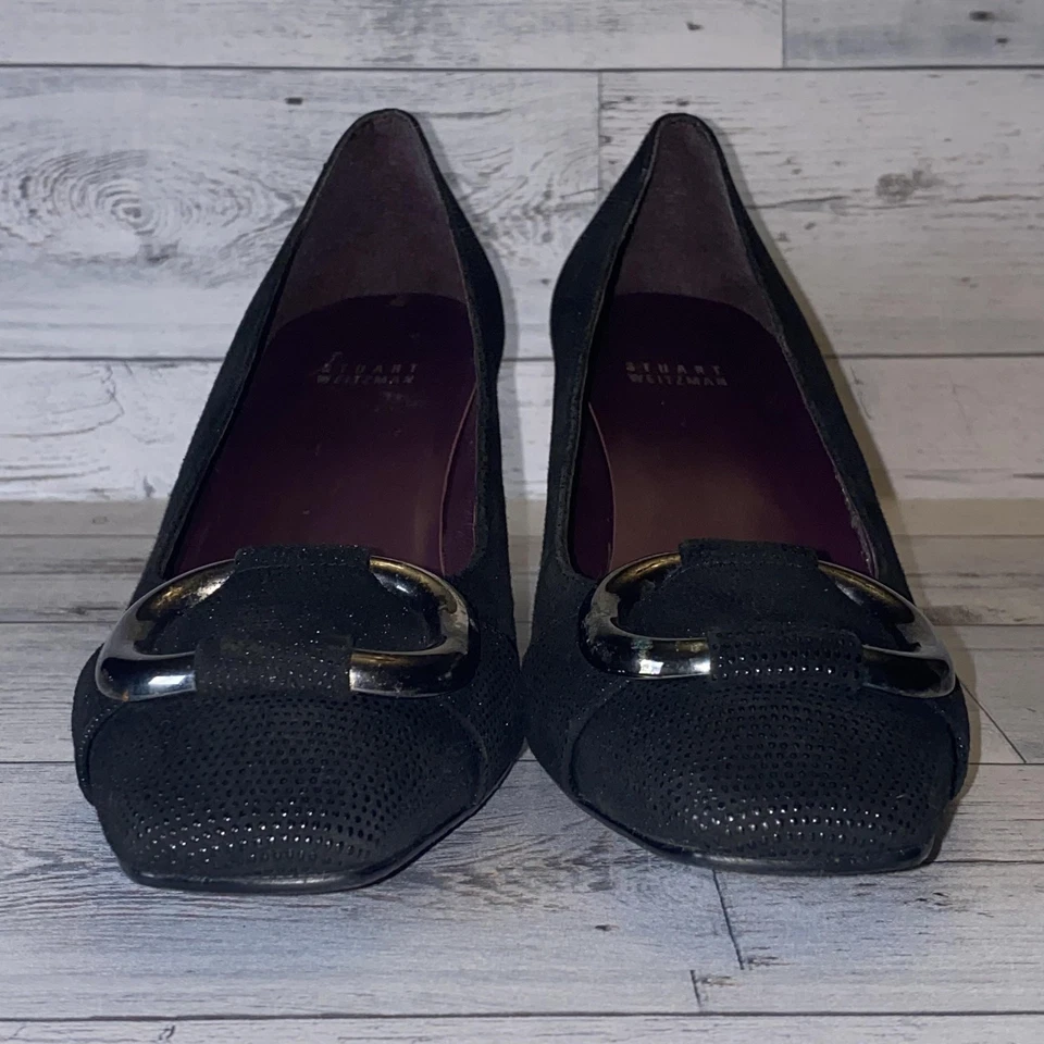Stuart Weitzman Heels Womens 10 M Black Buckle Dress Pumps Made In Spain Square - Image 2 of 4