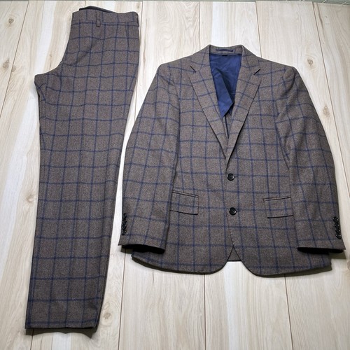J.Crew Ludlow Thick Windowpane Wool Blend Suit Mens Size 34S Slim 32Wx30L Brown