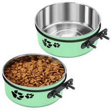 2 Pack Crate Bowls No Spill Mountable Stainless Steel Kennel Bowls for Dogs H...