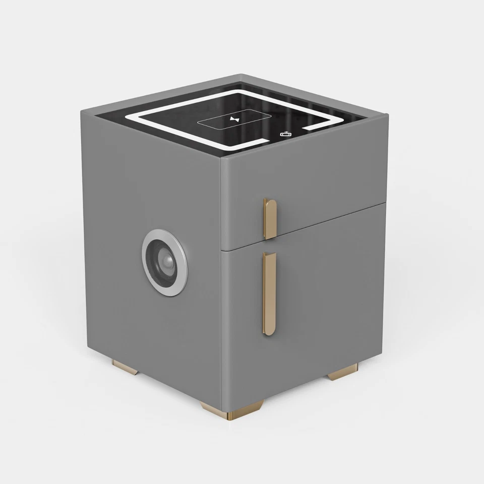Mesita de noche con caja fuerte y luces LED y carga inalámbrica y altavoz Bluetooth Foto 3 de 4