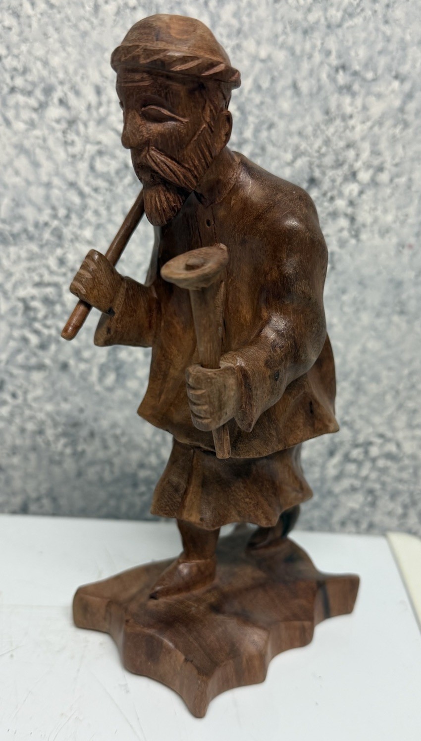 Old Wise Farmer Man Wood Carving Statue 8"