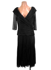 ALEX EVENING Black Illusion Mesh 3/4 Sleeve Side Slit Ruched Gown 10 MOB
