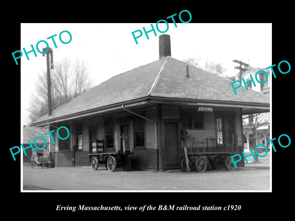 OLD LARGE HISTORIC PHOTO OF ERVING MASSACHUSETTS B&M RAILROAD DEPOT