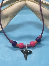 SHARK TOOTH NECKLACE ( KIDS ) ..3/4 Inch LEMON Shark ( ADJUSTABLE )