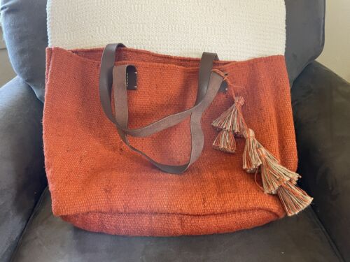 J. Jill  ~ Gorgeous Tasseled Jute Tote Bag ~Burnt Orange - Picture 1 of 4