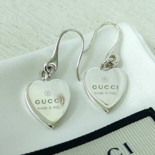 GUCCI ピアシルバー GUCCI Silver 925 Trademark Heart Earrings, Made in Italy [VG