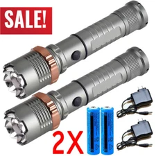 2pcs Super Bright 22000000LM LED Flashlight High Powered Torch Rechargeable Lamp