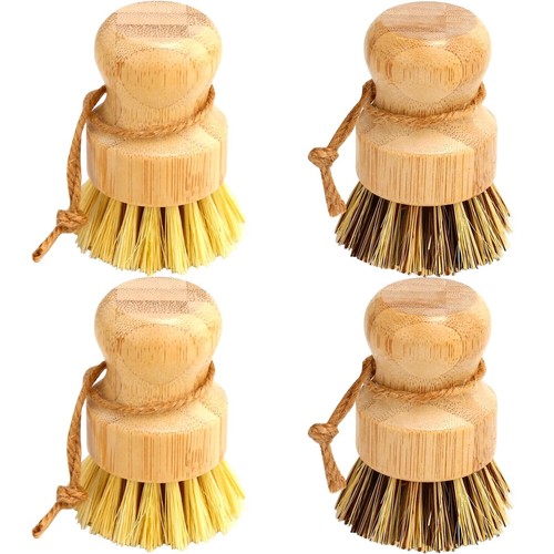 Bamboo Dish Brush Set, 4 Pcs Palm Wooden Dish Scrubber Brush, Dish Brushes, Dura
