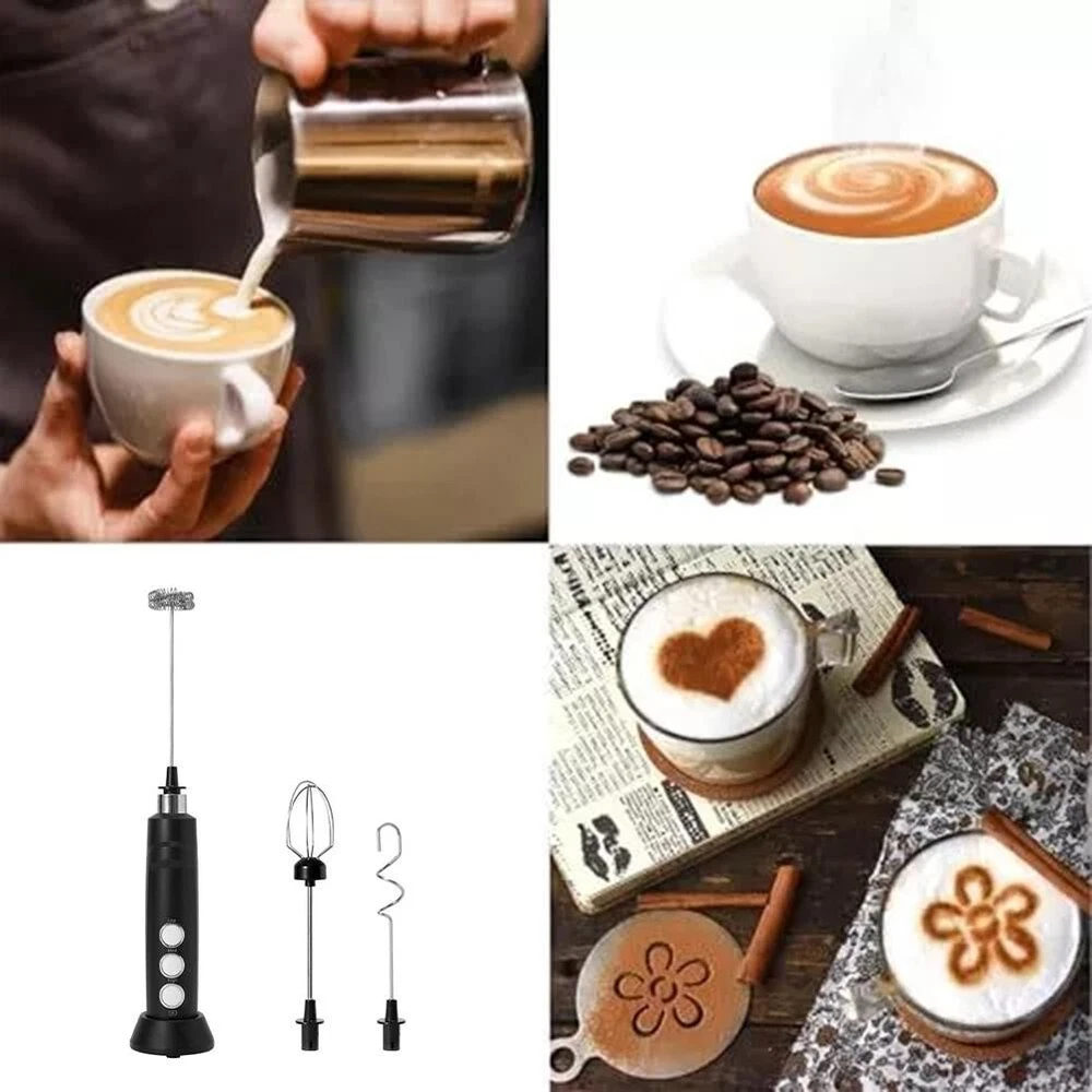 Milk Frother Handheld Double Whisk Foam Coffee Maker with USB Rechargeable