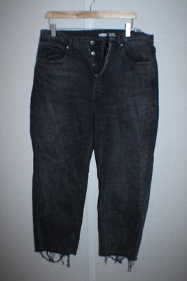 Old Navy Jeans Womens 16 Black Sky Hi Straight Leg Cut Off Denim Pant Button Fly