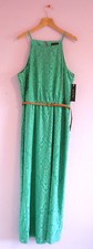 Green Lace Maxi Dress 14 NEW Belted Sleeveless