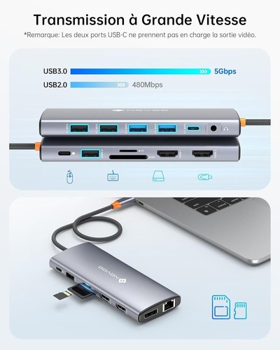 NOVOO 14-in-1 USB-C Docking Station, Dual Monitor, HDMI, DisplayPort, RJ45, 100W - Bild 6 von 7
