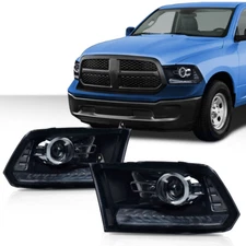 Fit For 2009-2018 Dodge Ram 1500 2500 3500 Smoke Projector Headlights w/LED DRL
