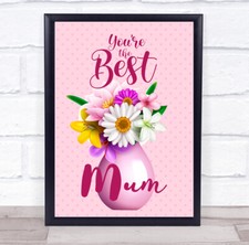 Image of Pink 3 D Flowers Best Mum Personalised Gift Art Print