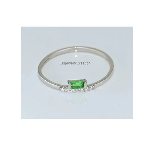 Anillo solitario de piedras preciosas de vidrio esmeralda natural para mujer anillo de plata 925 Foto 4 de 4