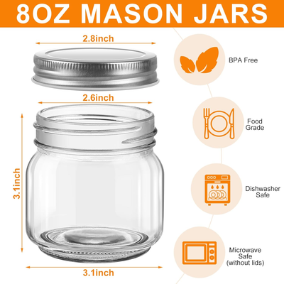 Small Mason Jars, 8 Pack 4oz Glass Mason Jar With Regular Lids, Mini Canning Jar, Ideal For Jelly, Jam, Honey, Dessert, Spice, Wedding Favor, Candles