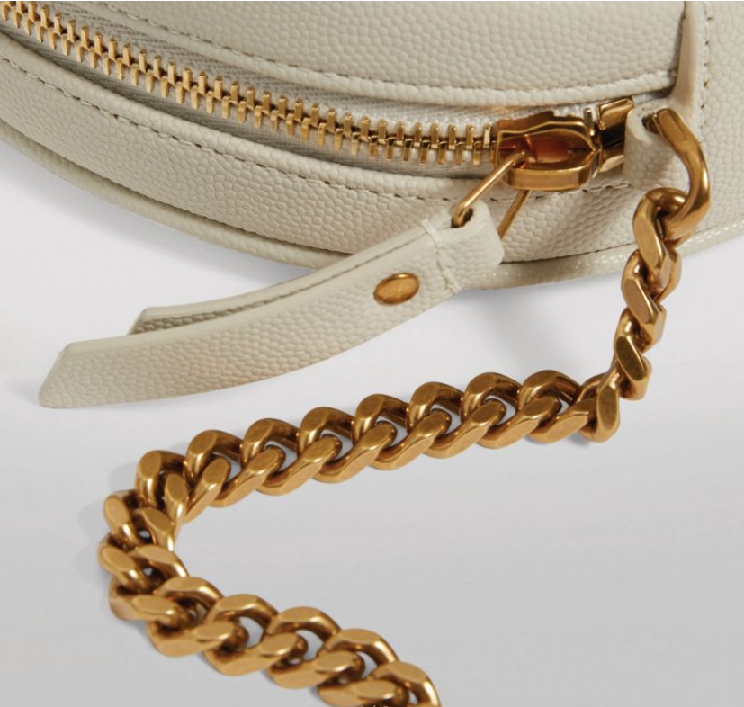 NUOVA** Borsa a tracolla Saint Laurent YSL vinile rotonda trapuntata grani di polvere crema