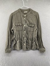 Maurices Linen Blend Womens Green Button Up Drawstring Jacket in Size M Utility