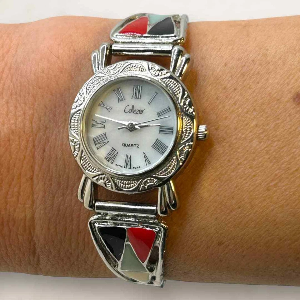 Reloj Boho Collezio Estilo Suroeste Esmalte Incrustación Plata Banda Flexible Foto 2 de 4