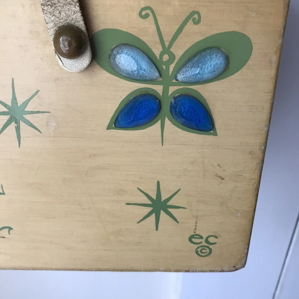 Bolsa caixa de madeira e joias vintage Enid Collins Glitter Bugs alça dupla de couro - Imagem 3 de 4