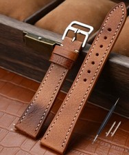 LIGHT BROWN Leather Watch Strap Band with White Stitching 18mm US Seller