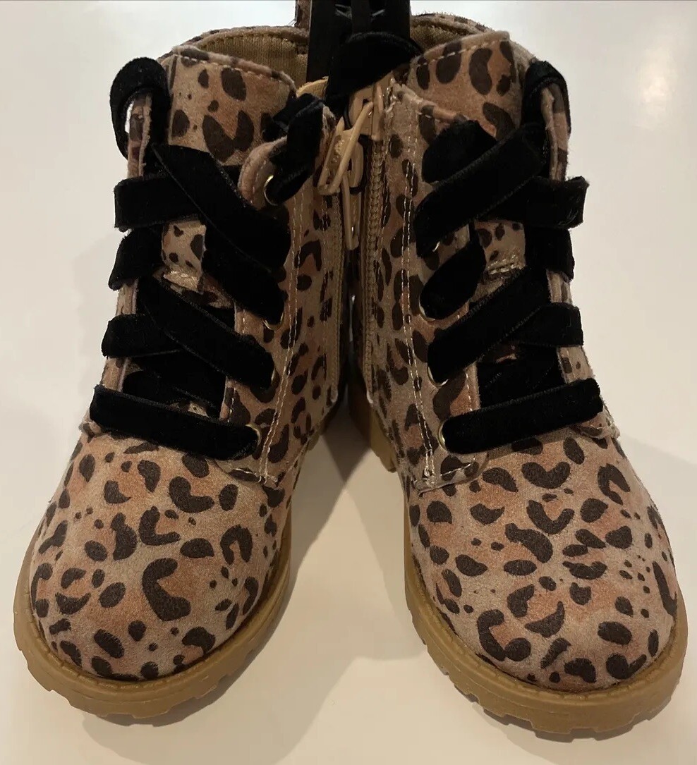 Wonder Nation Leopard Black Velvet Lace Up Boots Shoes Toddler Girl NWT  NEW - Main Image