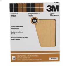 3M 99411NA 220 Garnet Sandpaper for Wood 9" X 11" Qty 25 (2 Pack)