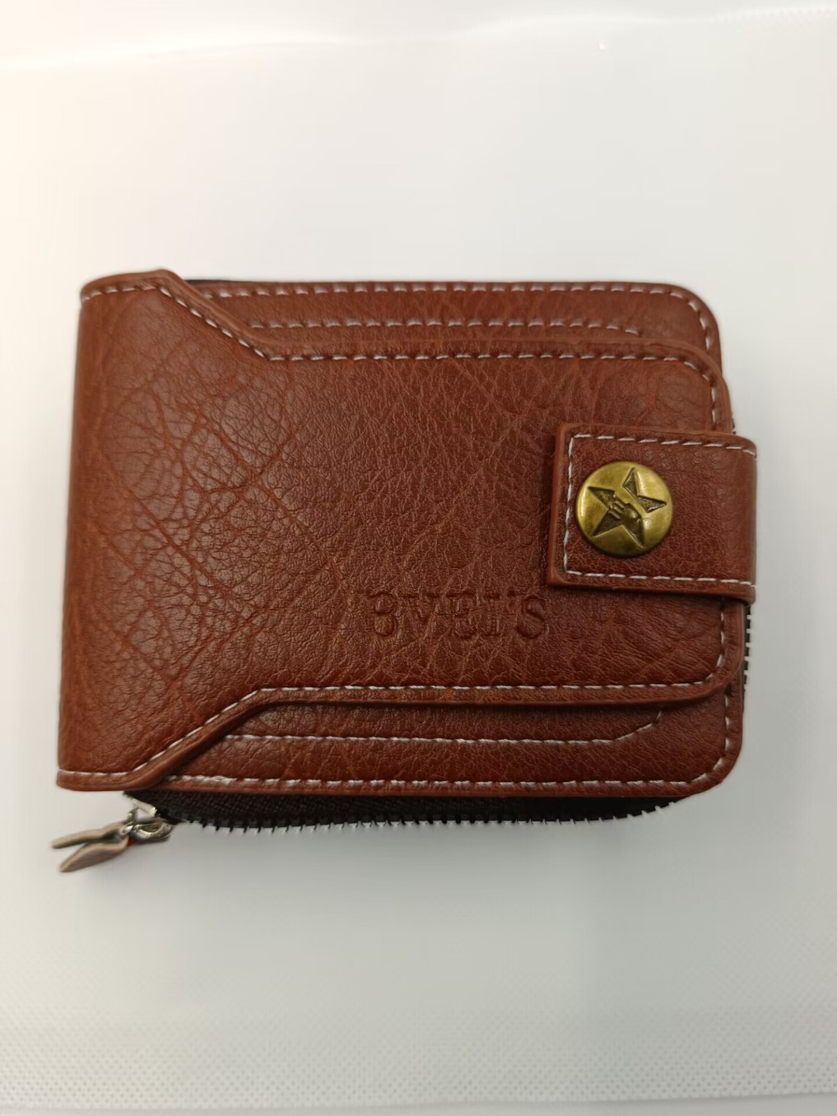 New Brown Leather Bifold Popper Zipper Around Credit Card ID Cash Holder Wallet