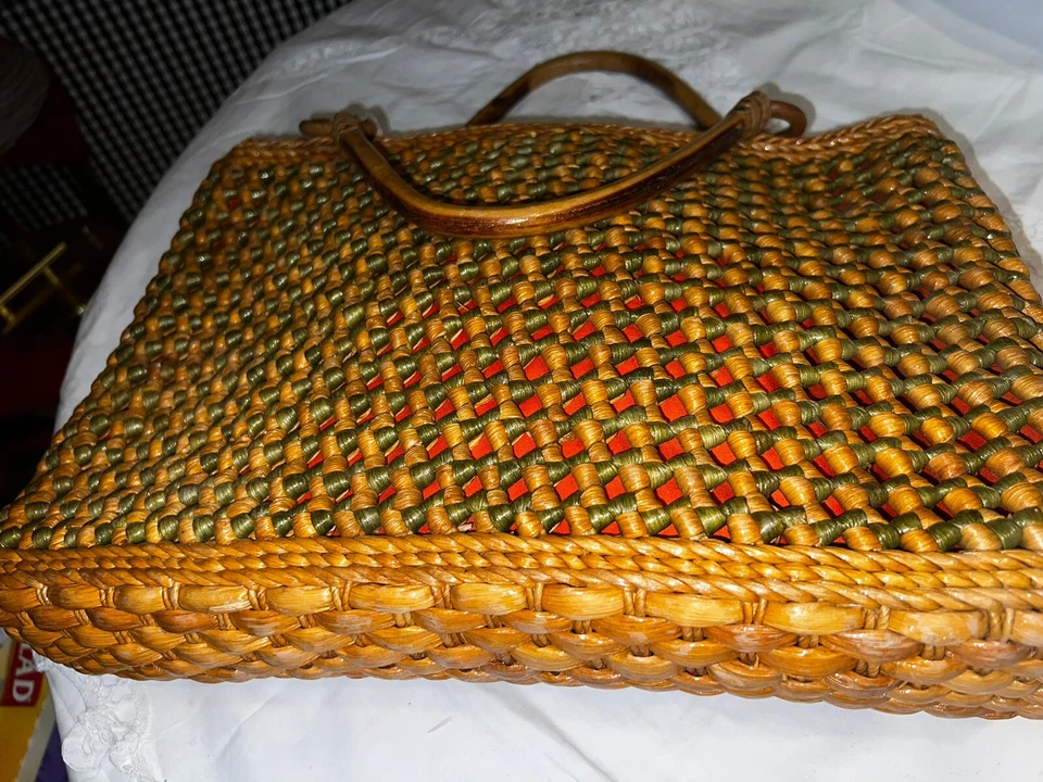 Vtg Sicilian Straw Bag Handcrafted Big Colorful Boho Retro Bag ITALY 60’s - Image 2 of 4