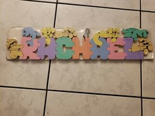 RACHAEL Childs Wood Name Puzzle Wall Hanging Decor Primary Colors Animals 26"