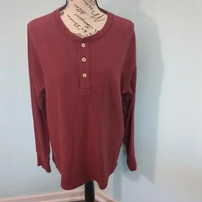 The Normal Brand Mens Two Button Puremeso Henley Shirt Red Comfy large