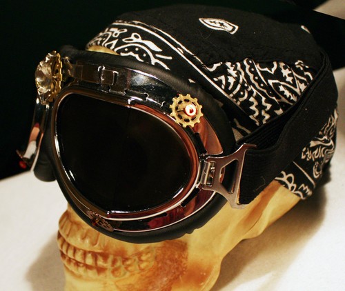 Steampunk Apocalypse Halloween ~ Motorradbrille ~ Bronze Messing Ausrüstung Kristall - Bild 12 von 12