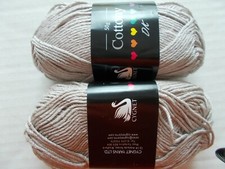 Cygnet Cottony cotton blend DK yarn, Pebble tan , lot of 2 122 yds ea